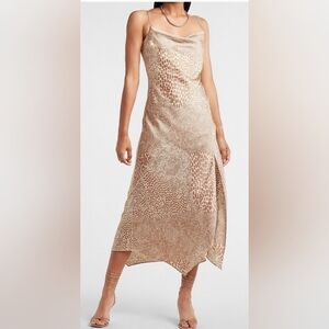 Express Satin‎ Animal Print Cowl Neck Midi Slip DressNWT